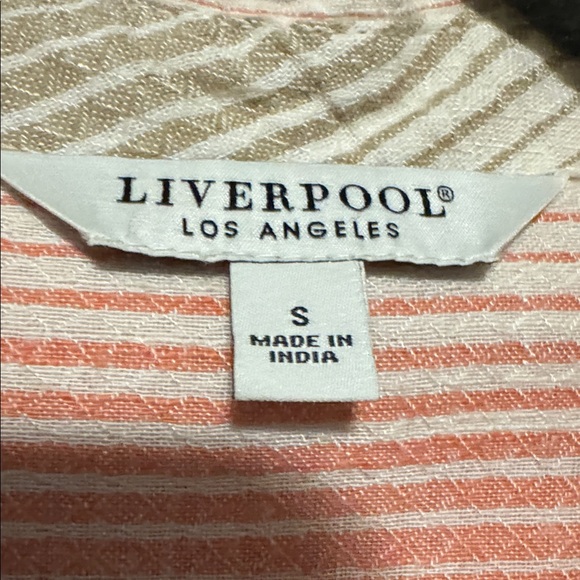 Liverpool Los Angeles Womens Blue Peach Tan Striped Collared Button Down Shirt S - Picture 5 of 8